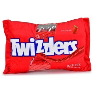 Twizzlers Strawberry Plush Pillow With 4 Plush Twists Toy Red & White 14" x 9"
